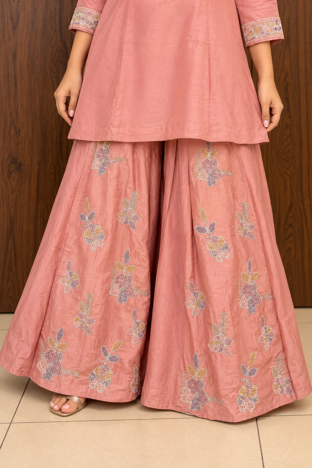 PINK PEACH EMBROIDERY SARARA SET (#142)