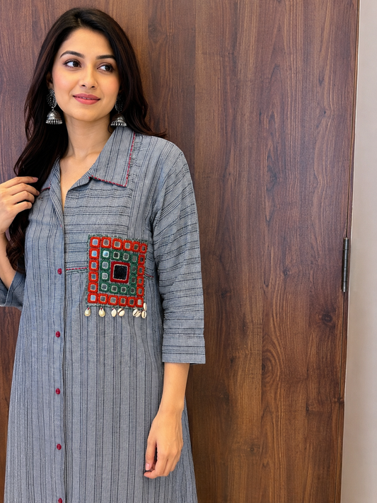 Mira Mirrorwork Striped Kurta Set (#107)