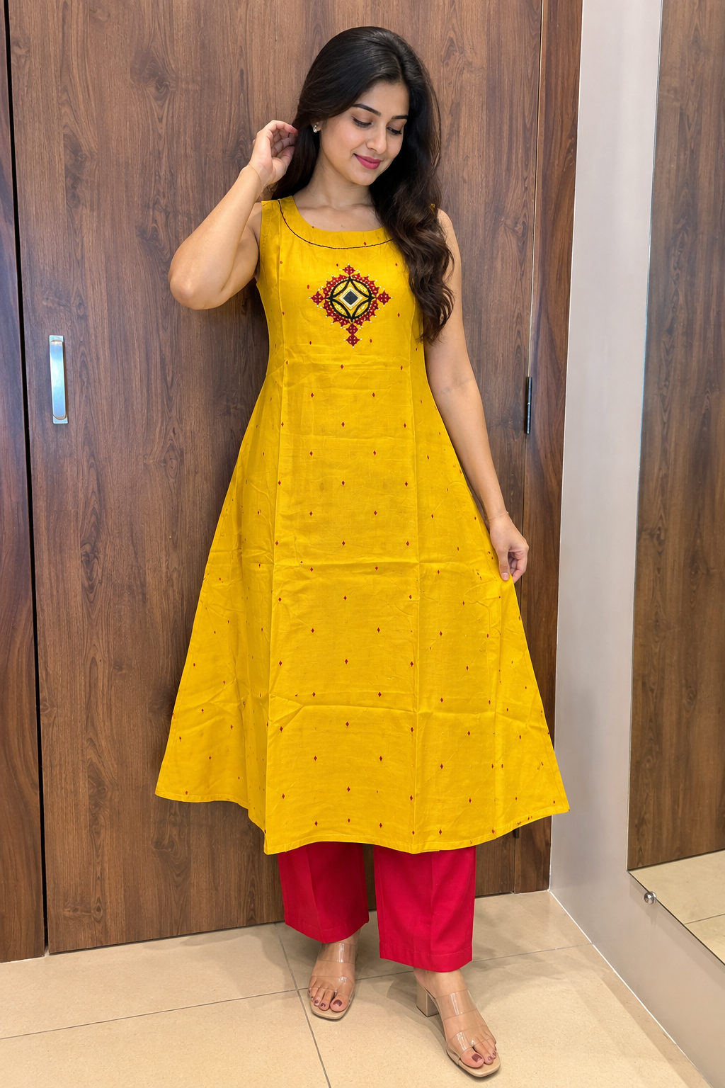 Golden Yellow / Red kurti pant set (#126)