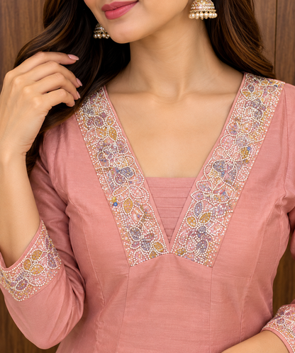 PINK PEACH EMBROIDERY SARARA SET (#142)