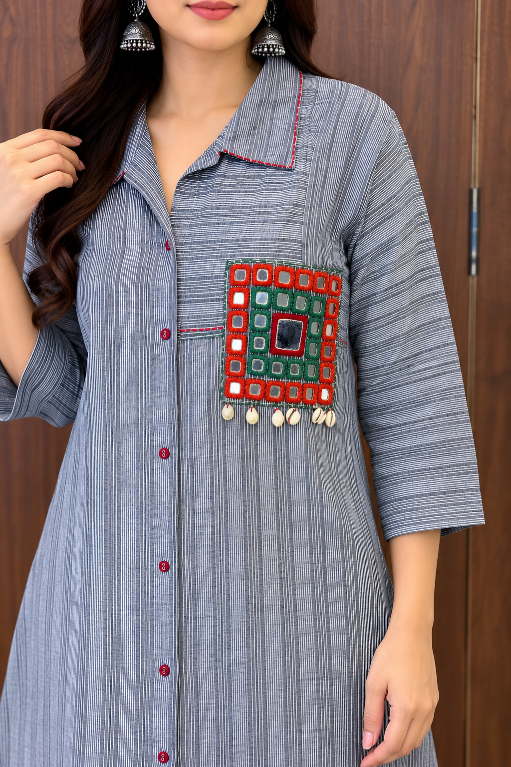 Mira Mirrorwork Striped Kurta Set (#107)