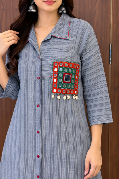 Mira Mirrorwork Striped Kurta Set (#107)