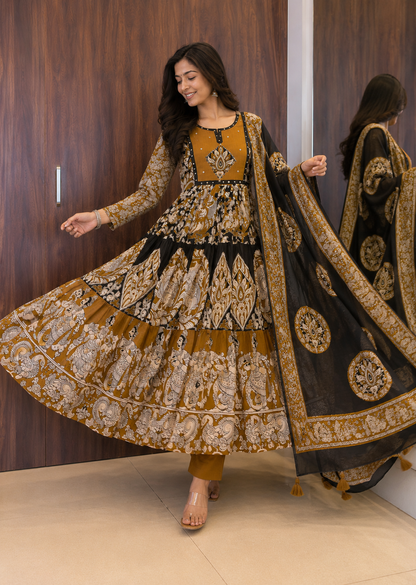 “Kalamkari Royale Anarkali Pant Dupatta Set” (#91)