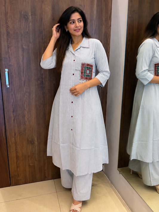 Mira Mirrorwork Striped Kurta Set (#108)
