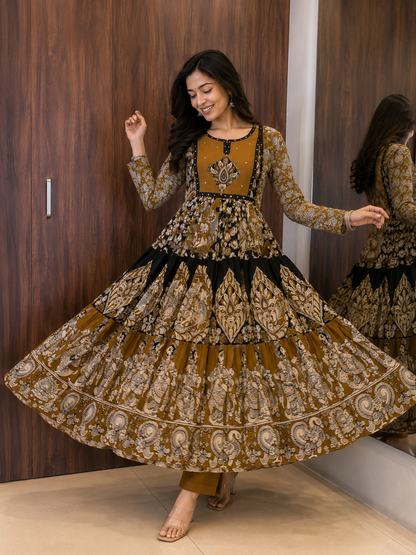 “Kalamkari Royale Anarkali Pant Dupatta Set” (#91)