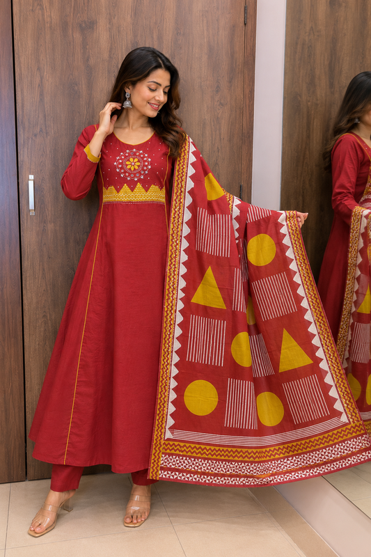 RUST GAMTHI DUPATTA SET (#96)