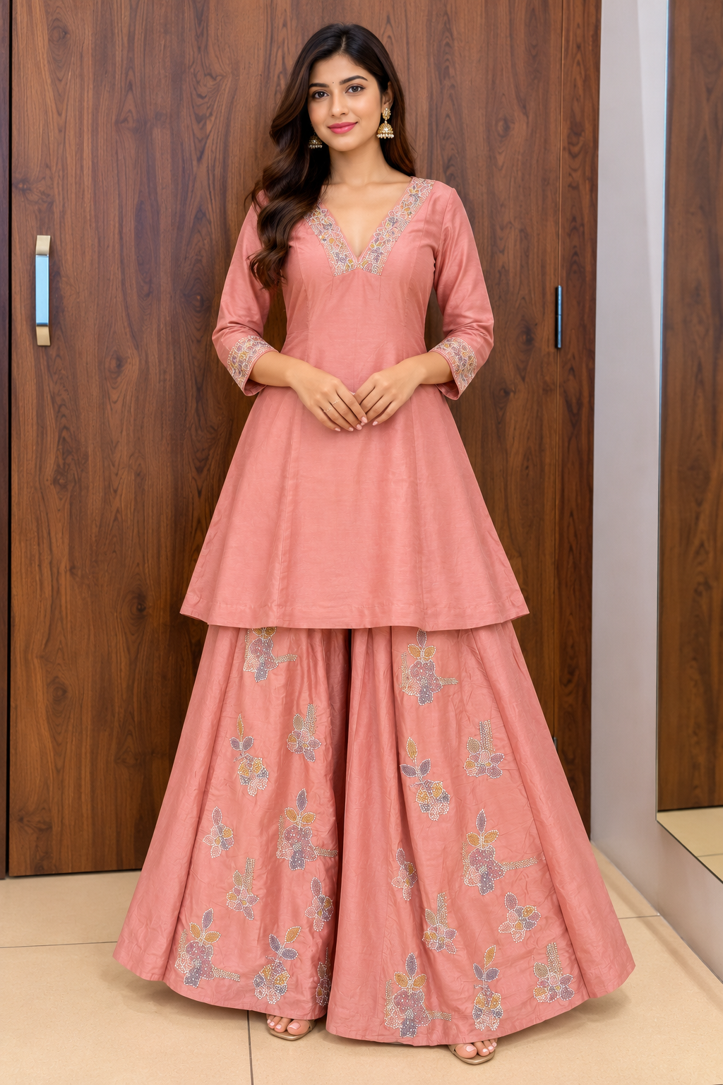 PINK PEACH EMBROIDERY SARARA SET (#142)
