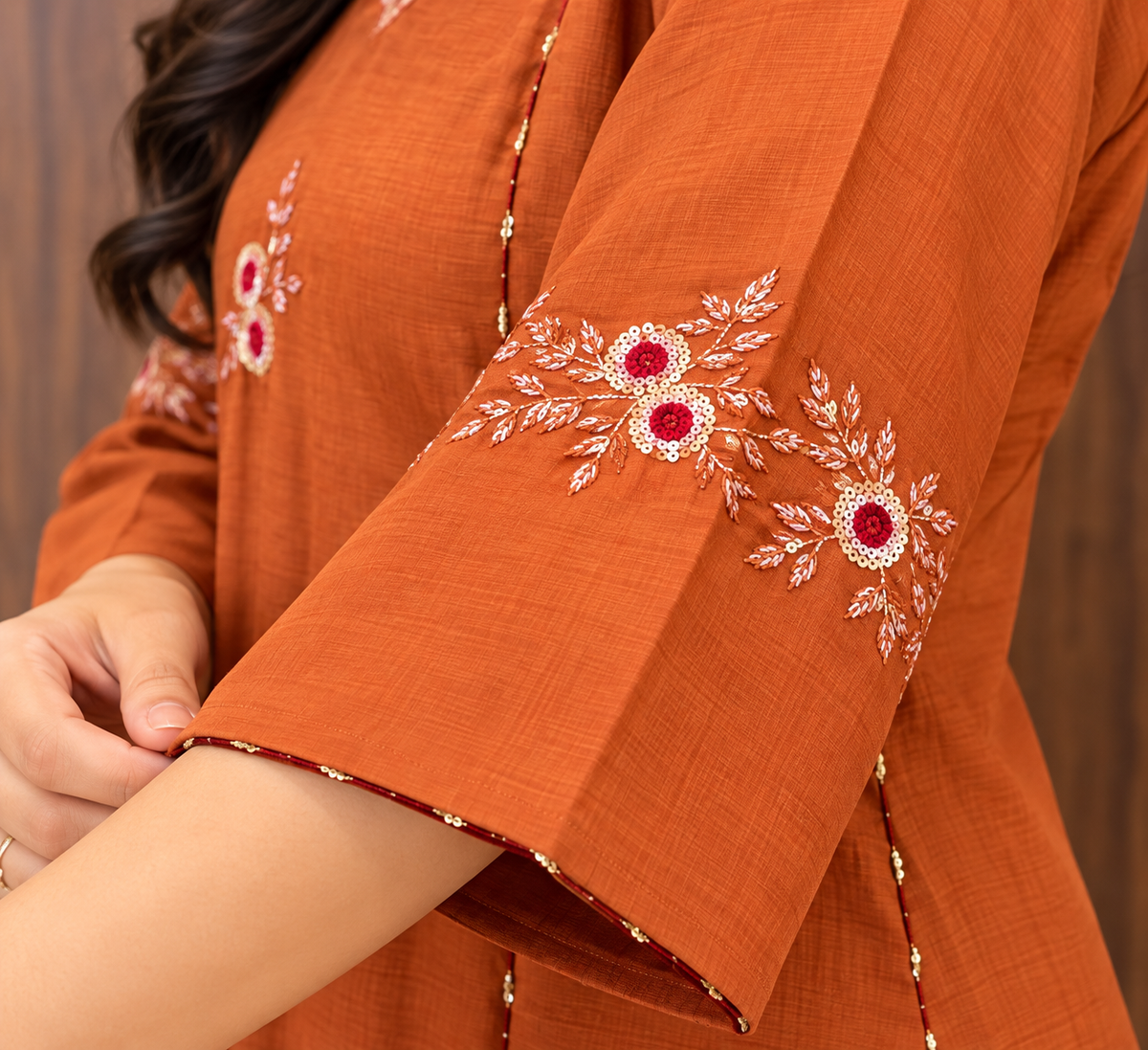 RUST BLOOM EMBROIDERED SET (#161)