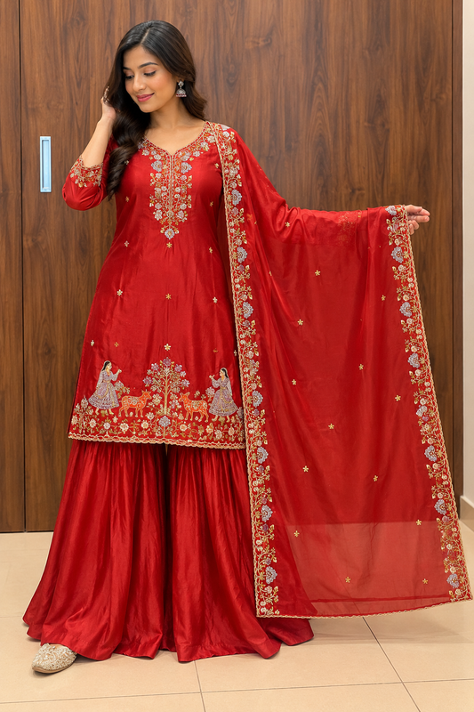 RAJWADI RED SARARA SET(#138)