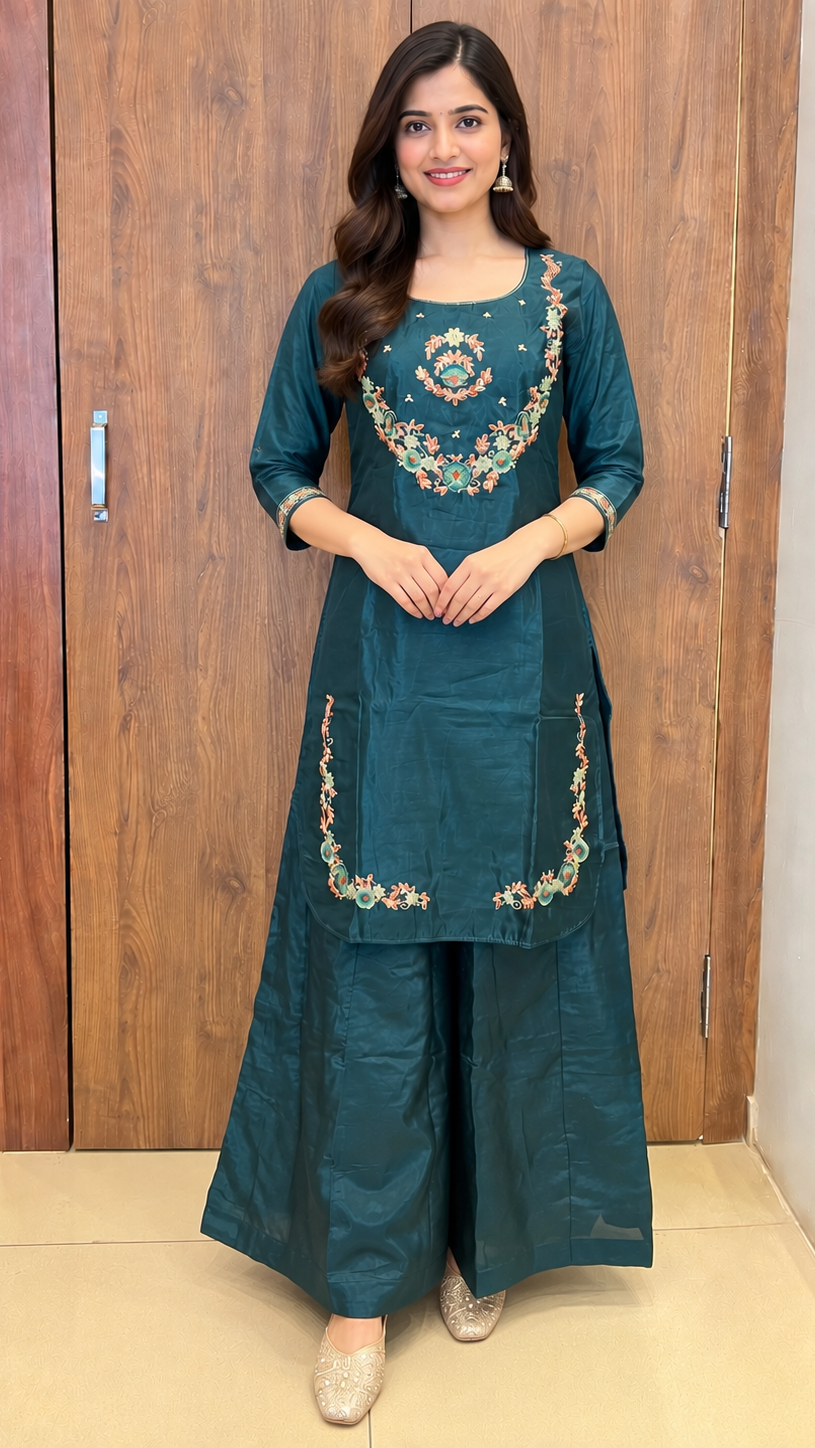 Teal Blossom Sharara Set (#113)