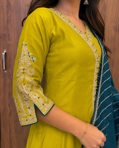 MEHER TEAL & LIME ANARKALI SET (#90)