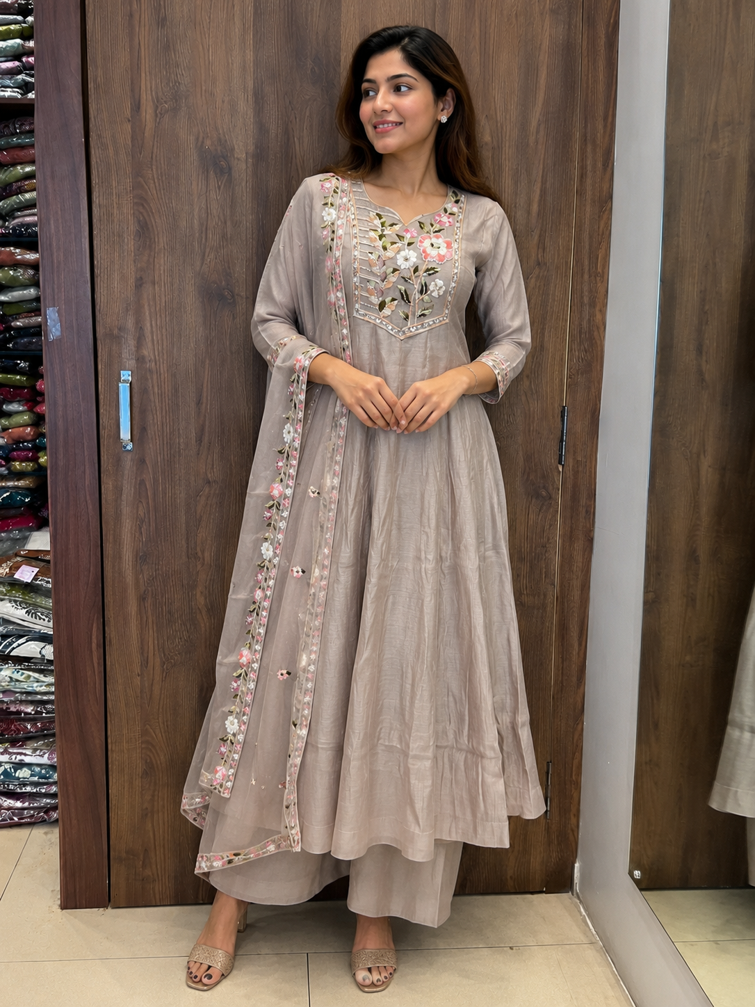 Blush Blossom Embroidered Anarkali Set  (#89)