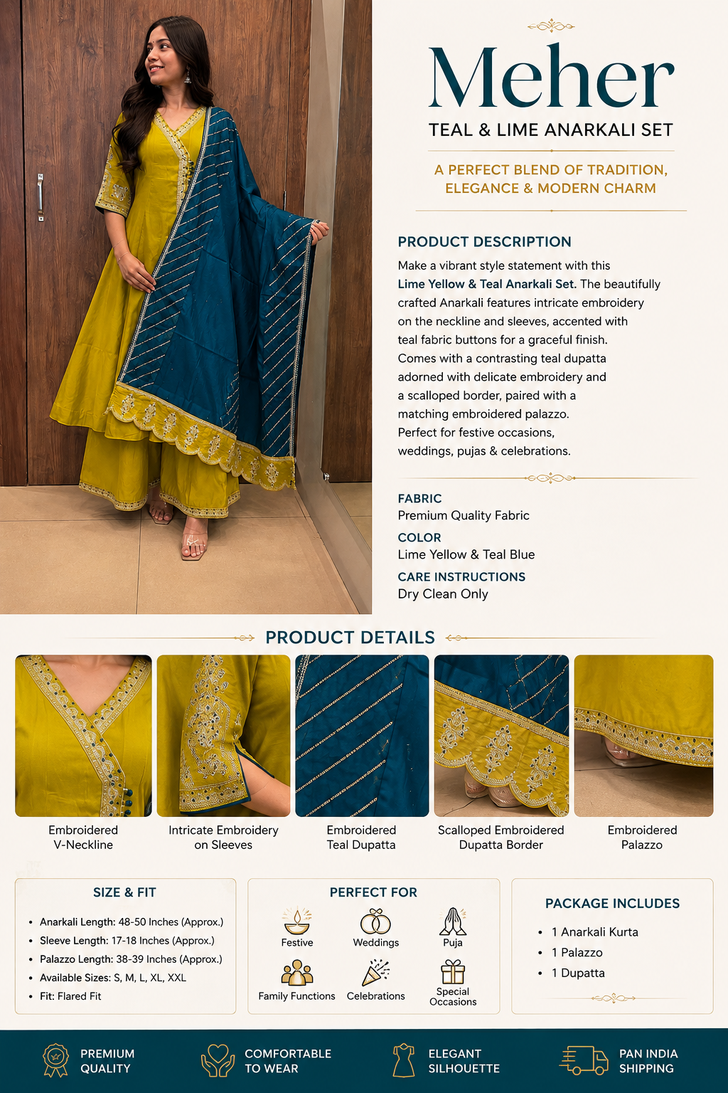 MEHER TEAL & LIME ANARKALI SET (#90)