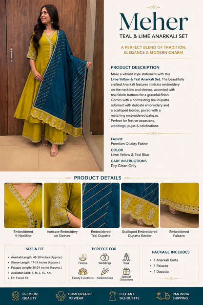 MEHER TEAL & LIME ANARKALI SET (#90)