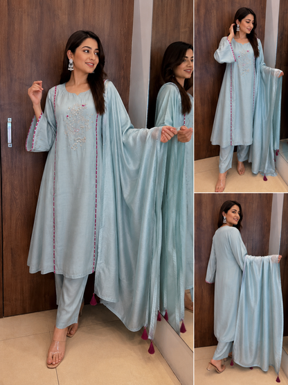 Noor-e-Gul Ice Blue Kurta Set (#93)