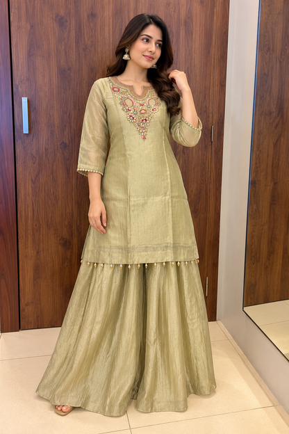OLIVE AURA EMBROIDERED SARARA SET (#149)