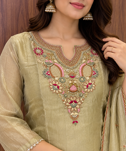 OLIVE AURA EMBROIDERED SARARA SET (#149)