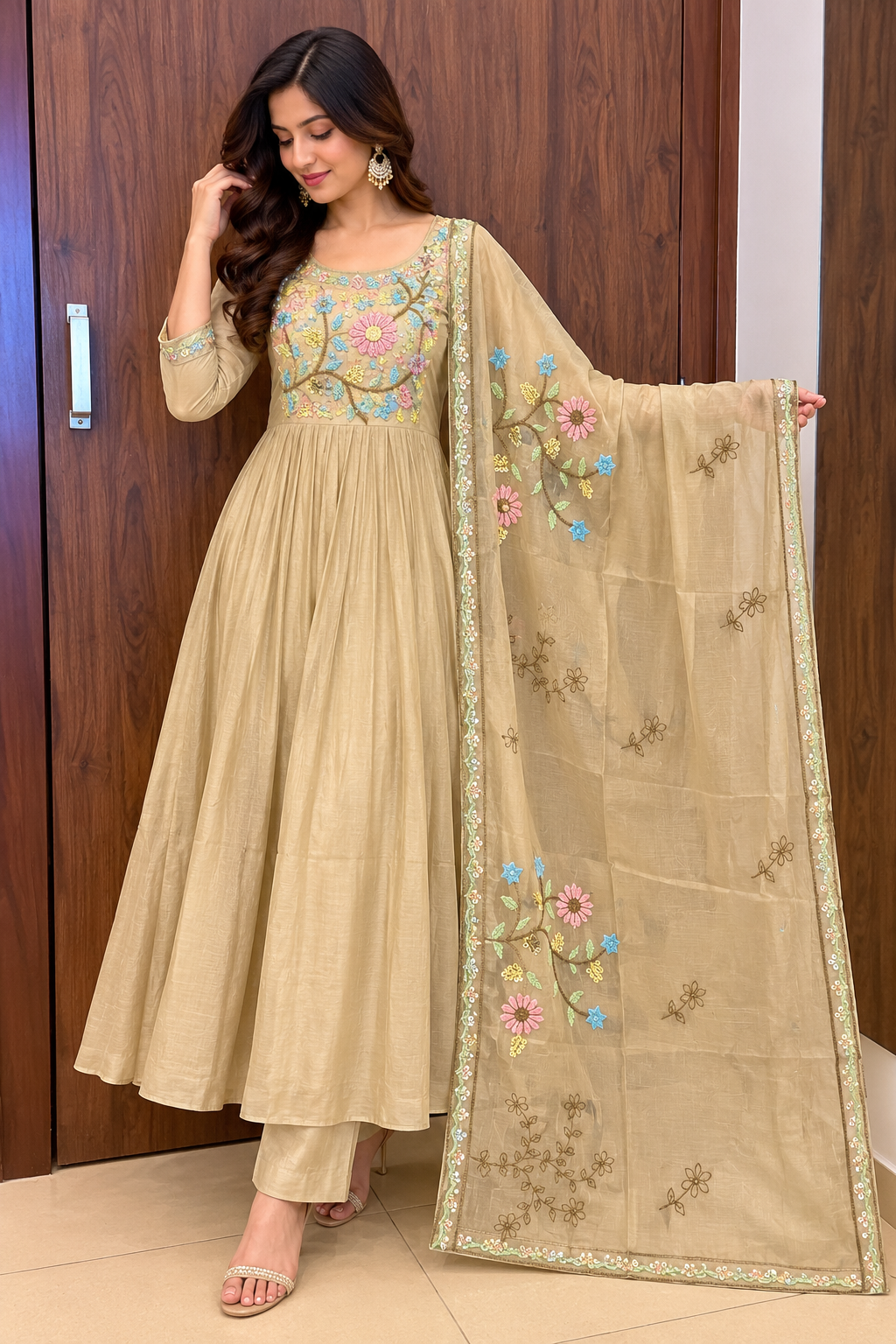 FLORAL EMBROIDERY ANARKALI SET (#152)