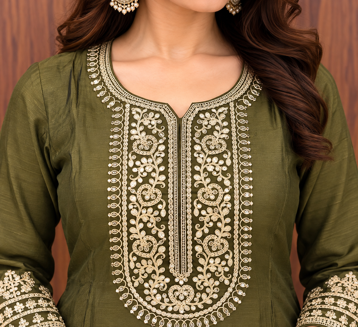 ZARI EMBROIDERY HEENA GREEN ANARKALI STYLE DUPATTA SET (#146)