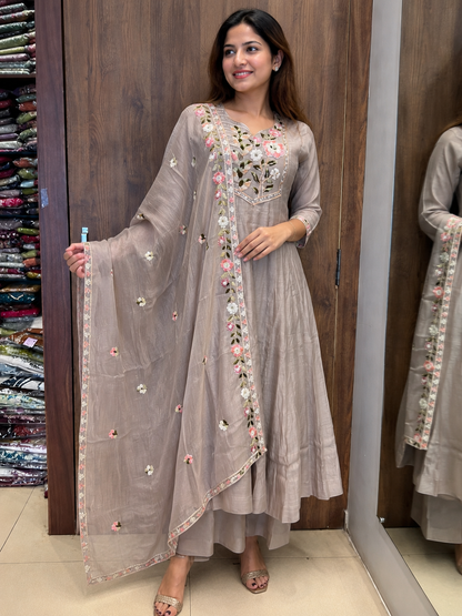 Blush Blossom Embroidered Anarkali Set  (#89)