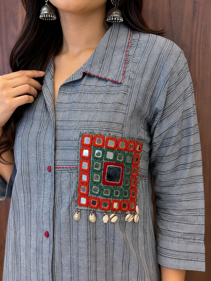 Mira Mirrorwork Striped Kurta Set (#107)