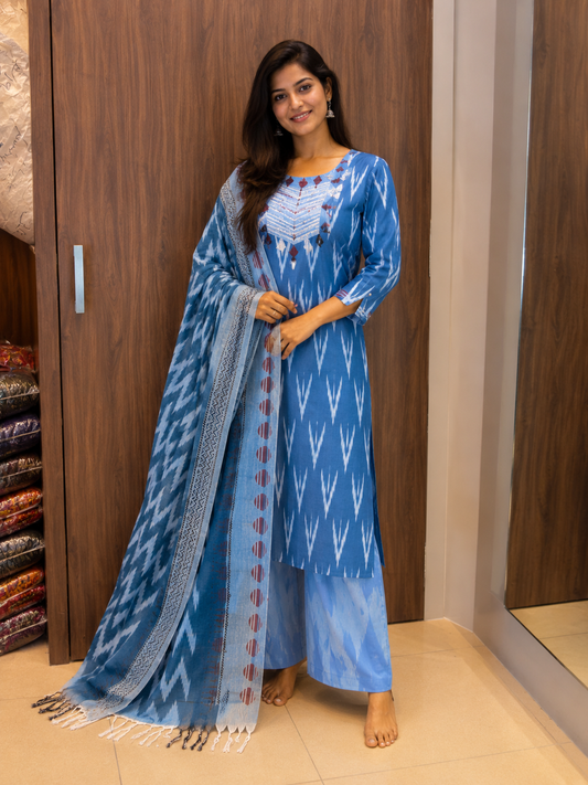 INDIGO IKAT DUPATTA SET (#101)