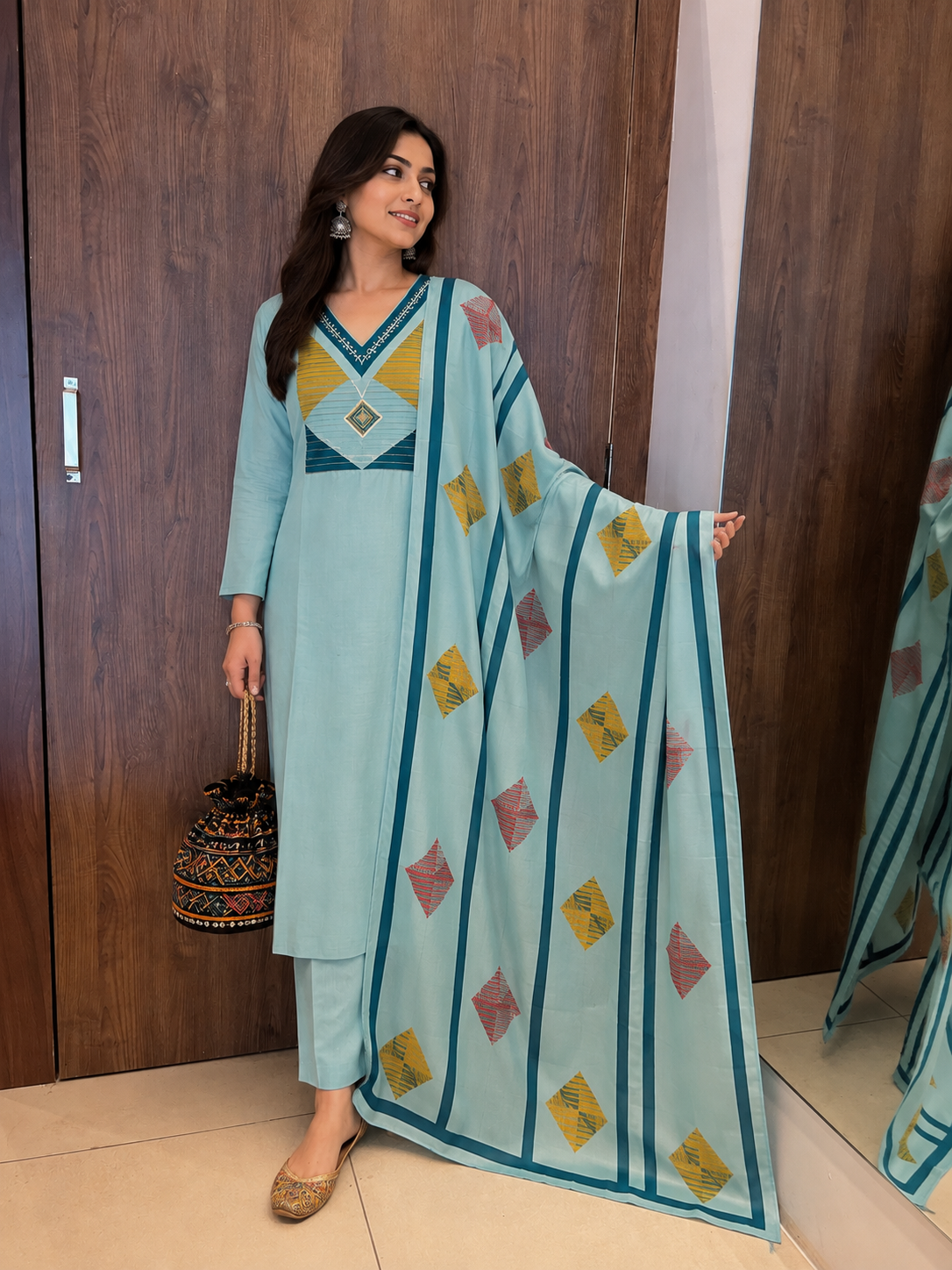 Aqua Mosaic Handwork Kurti Set (#95)