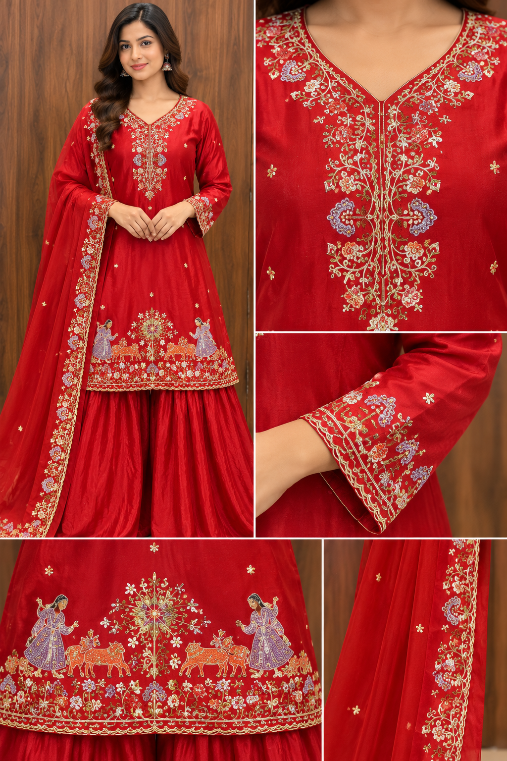 RAJWADI RED SARARA SET(#138)