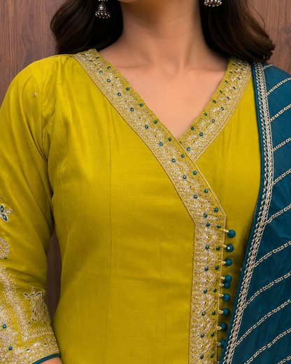 MEHER TEAL & LIME ANARKALI SET (#90)