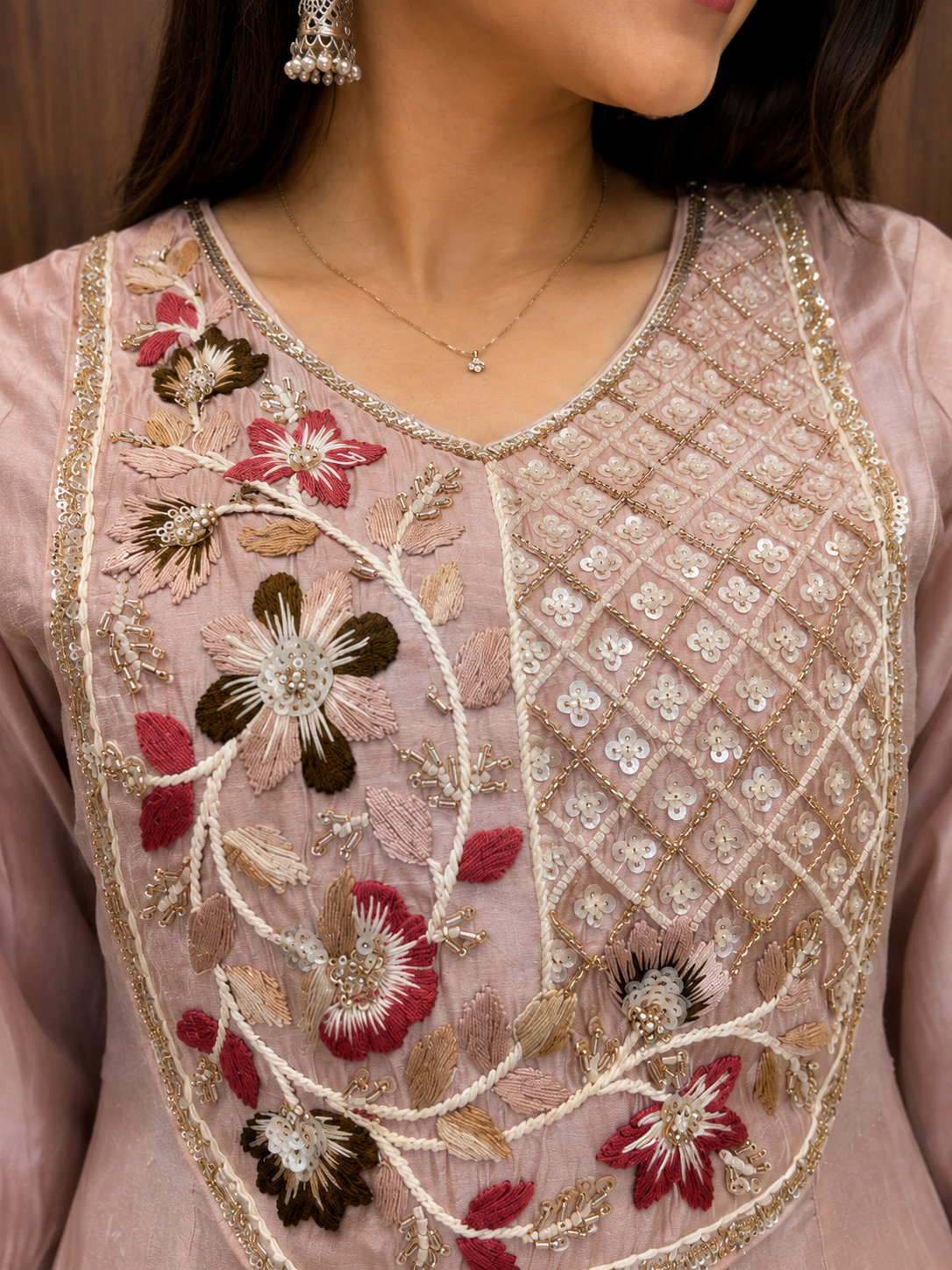 BLUSH BLOOM EMBROIDERED ANARKALI SET WITH DUPATA