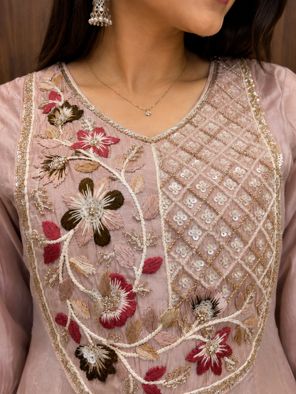 BLUSH BLOOM EMBROIDERED ANARKALI SET WITH DUPATA