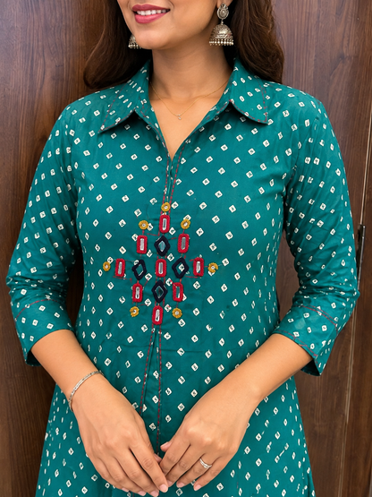 Teal Bandhani Bloom Kurta Set (#109)