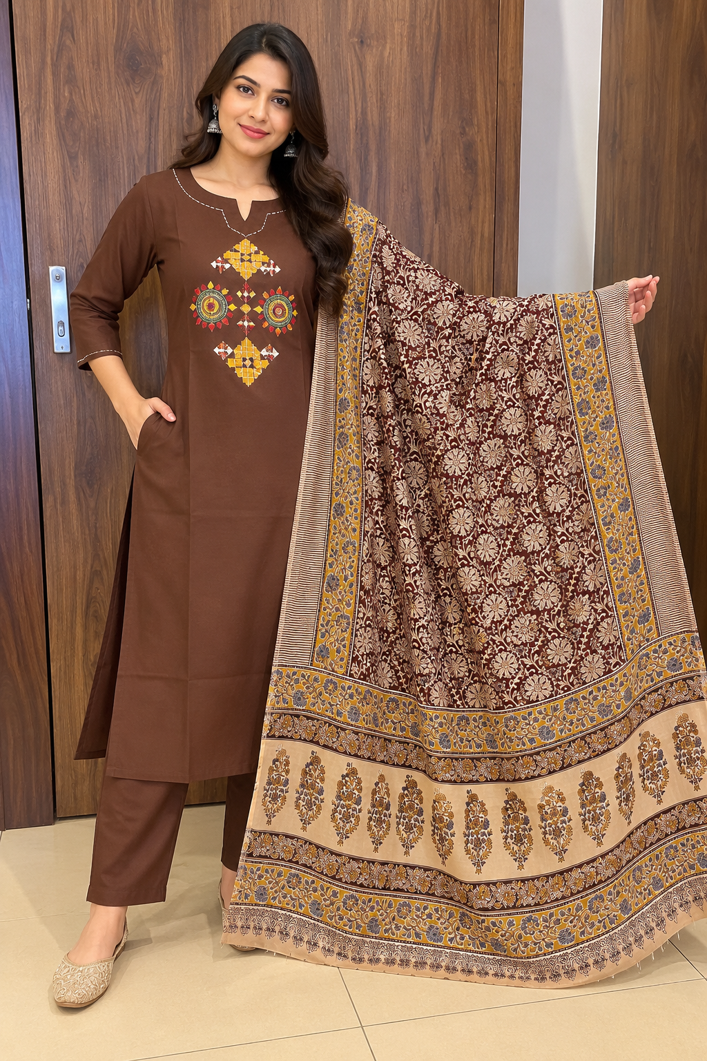 BROWN EMBRODARI DUPATTA SET (#131)