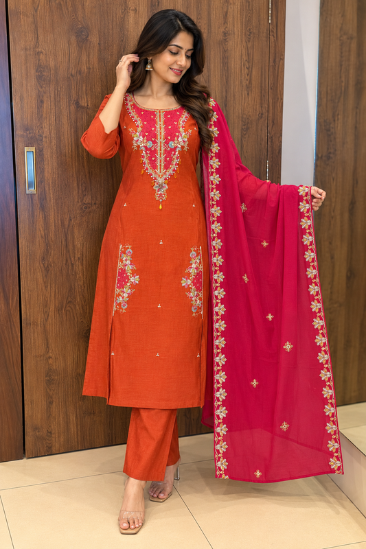 Rangreza Embroidered Kurti Pant Dupatta Set (#147)