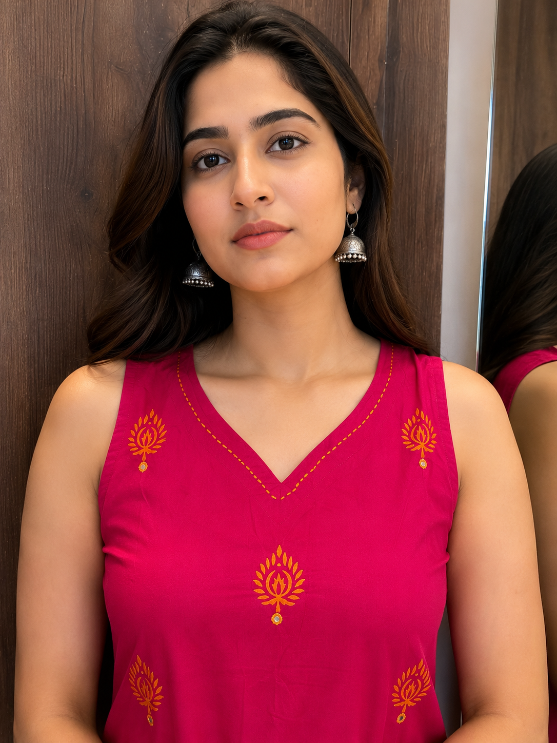 Fuchsia Floral Motif A-Line Kurta Set (#106)