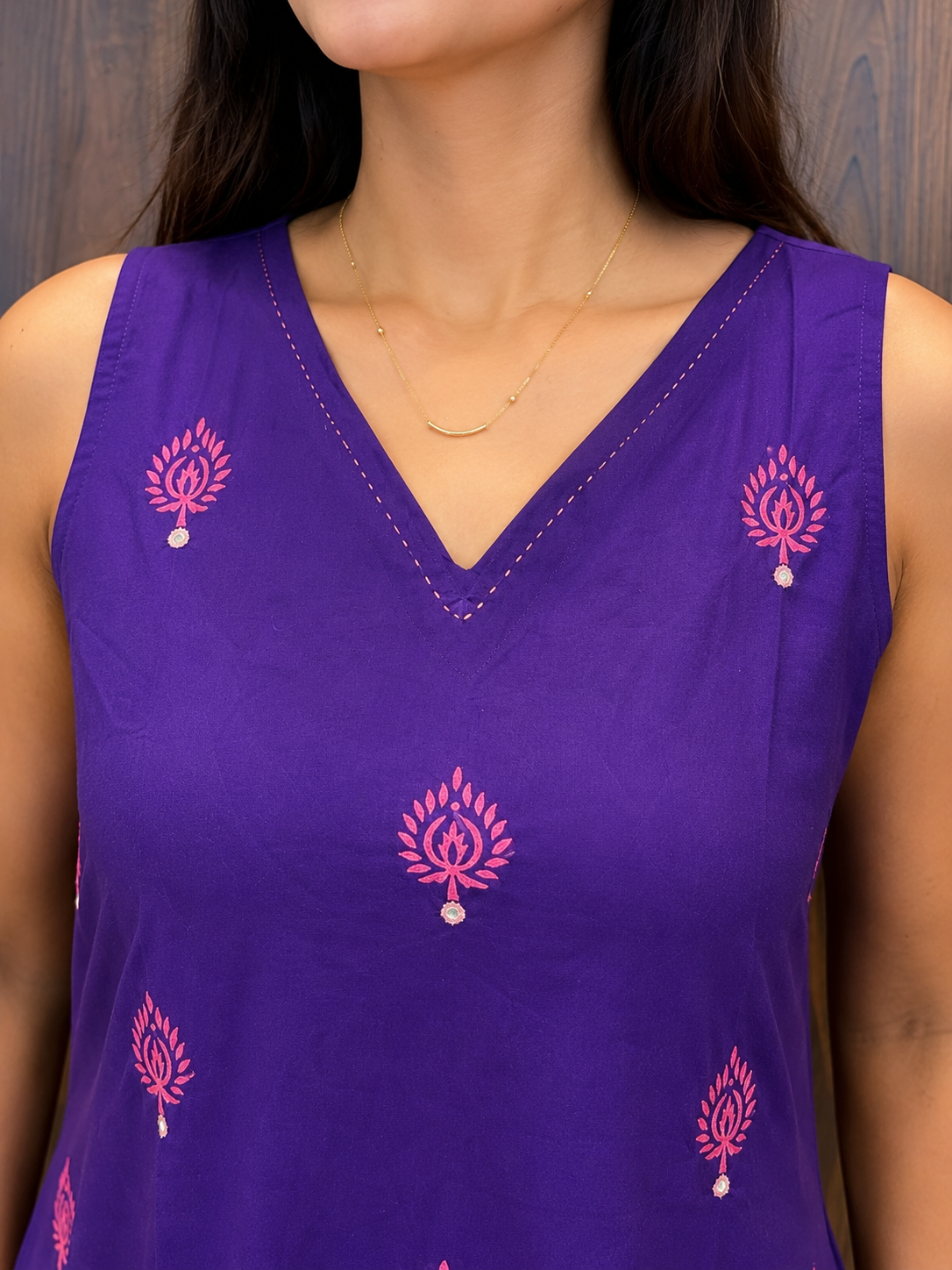 💜 Purple Floral A-Line Kurti Set (#105)