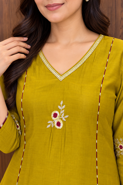 Mustard Bloom – Embroidered Set 🌼(#160)