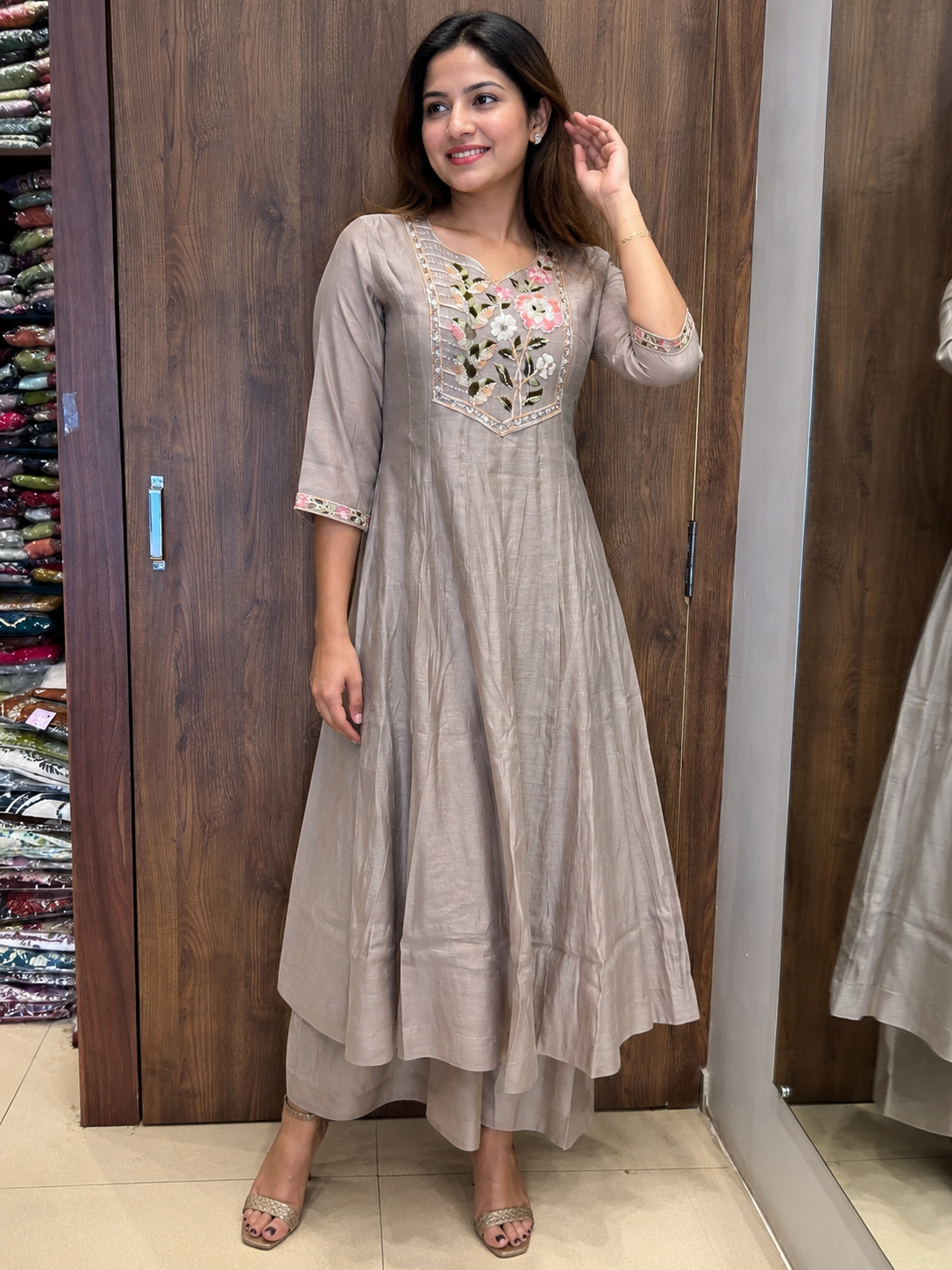 Blush Blossom Embroidered Anarkali Set  (#89)