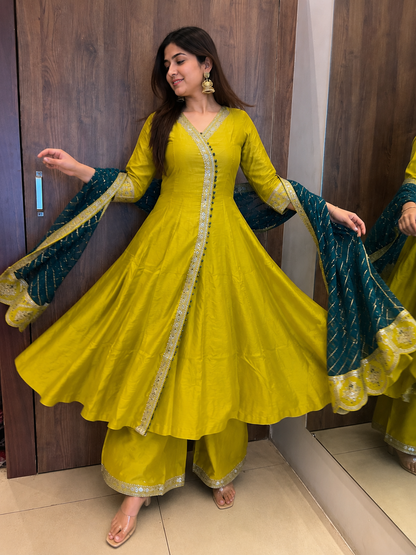MEHER TEAL & LIME ANARKALI SET (#90)