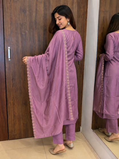 Rosé Mauve Embroidered Dupatta Set (#78)
