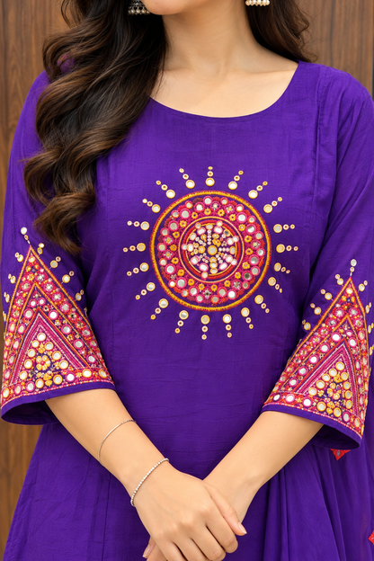 ROYAL PURPAL MIRROR WORK DUPATTA SET (#143)