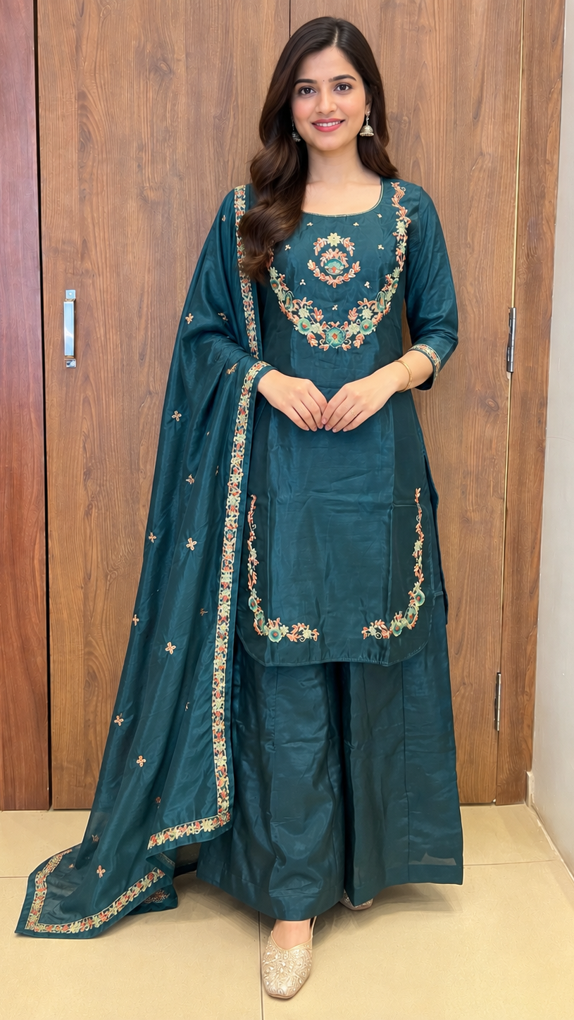 Teal Blossom Sharara Set (#113)
