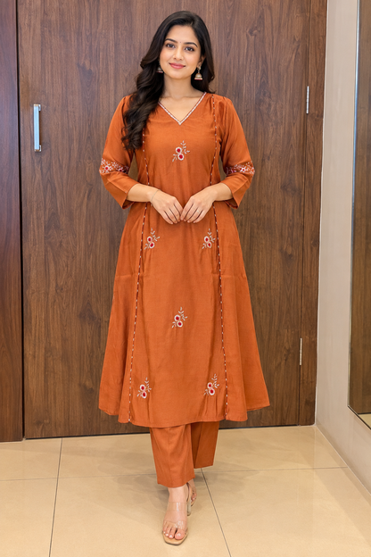 RUST BLOOM EMBROIDERED SET (#161)
