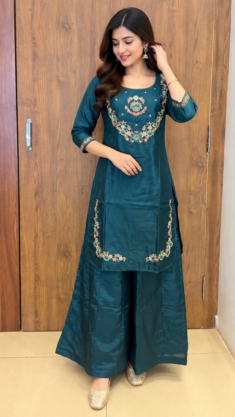 Teal Blossom Sharara Set (#113)