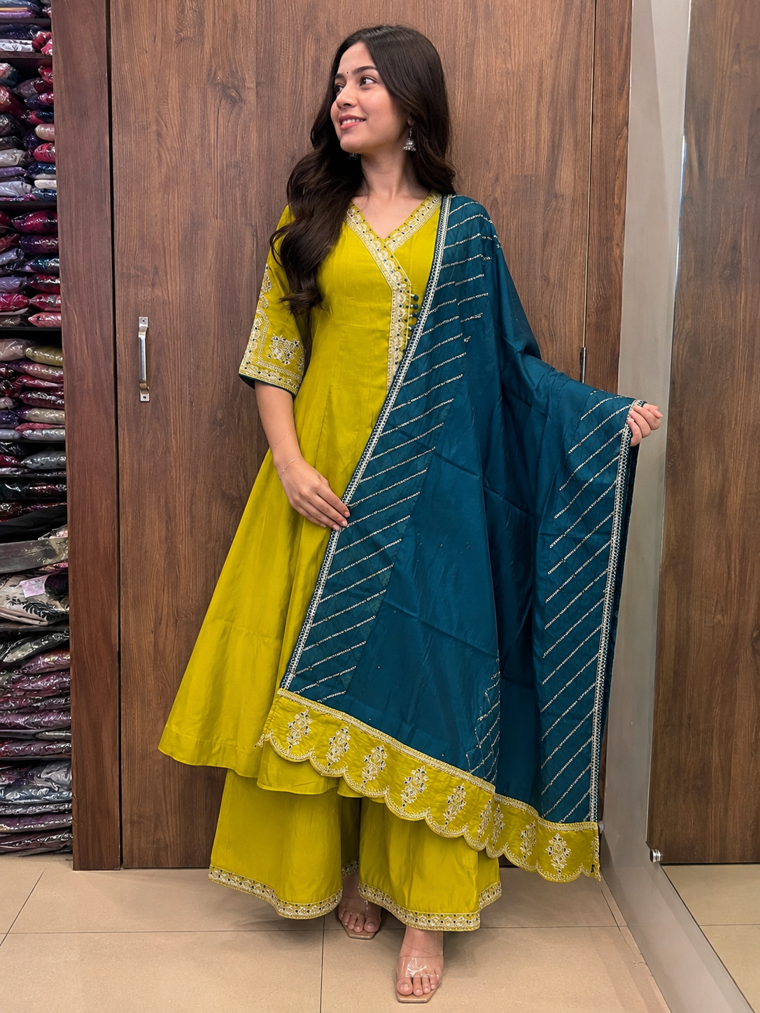 MEHER TEAL & LIME ANARKALI SET (#90)