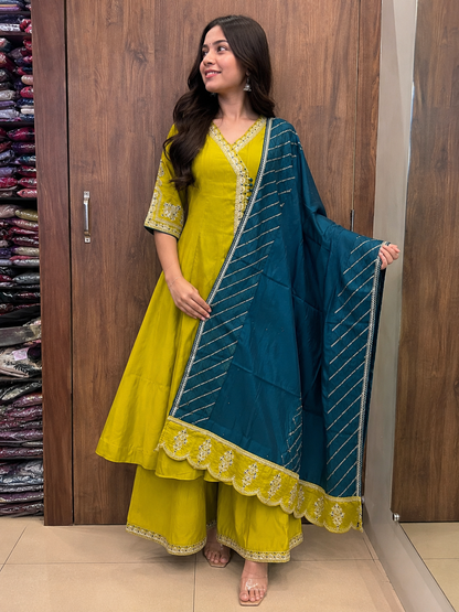 MEHER TEAL & LIME ANARKALI SET (#90)