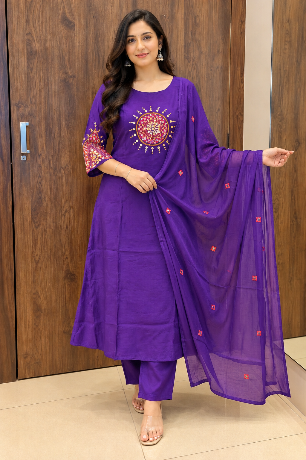 ROYAL PURPAL MIRROR WORK DUPATTA SET (#143)