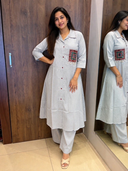 Mira Mirrorwork Striped Kurta Set (#108)