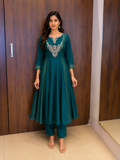 Teal Royale – Embroidered Anarkali Set (#99)