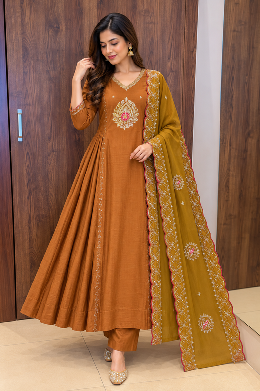 RUST BROWN ANARKALI SET (#151)